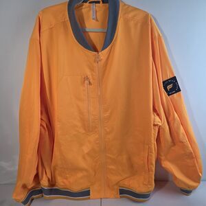 Fabletics Men's Size 3XL Orange Satin Bomber Jacket Patch Full Zip Pockets
